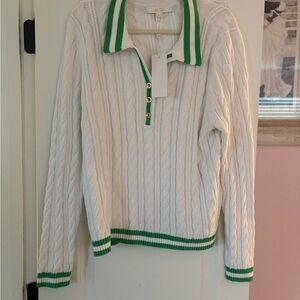 Lilly Pulitzer White and Green V-Neck Sweater